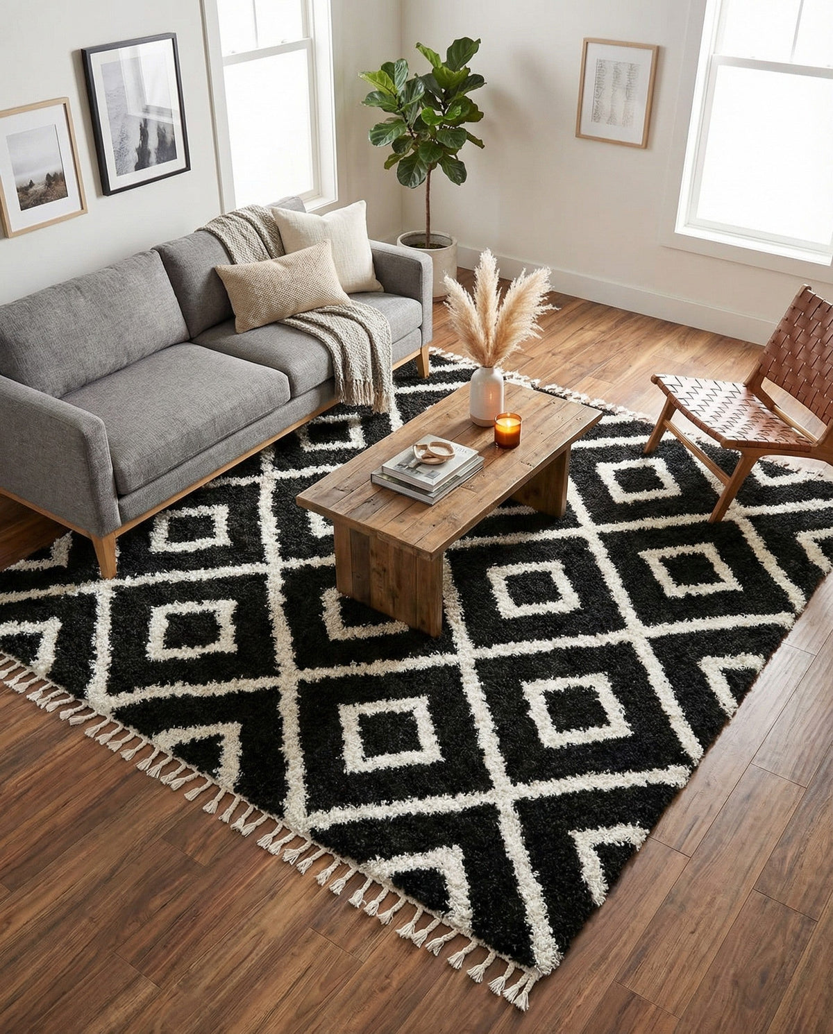 Cozy Cove Shag Collection Area Rug -  Dunes Square Black and White  lifestyle 175