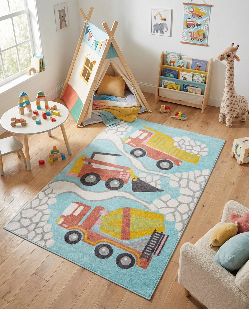 Wonder Tykes Collection Area Rug -  Labyrinth Rectangle Teal  lifestyle 9