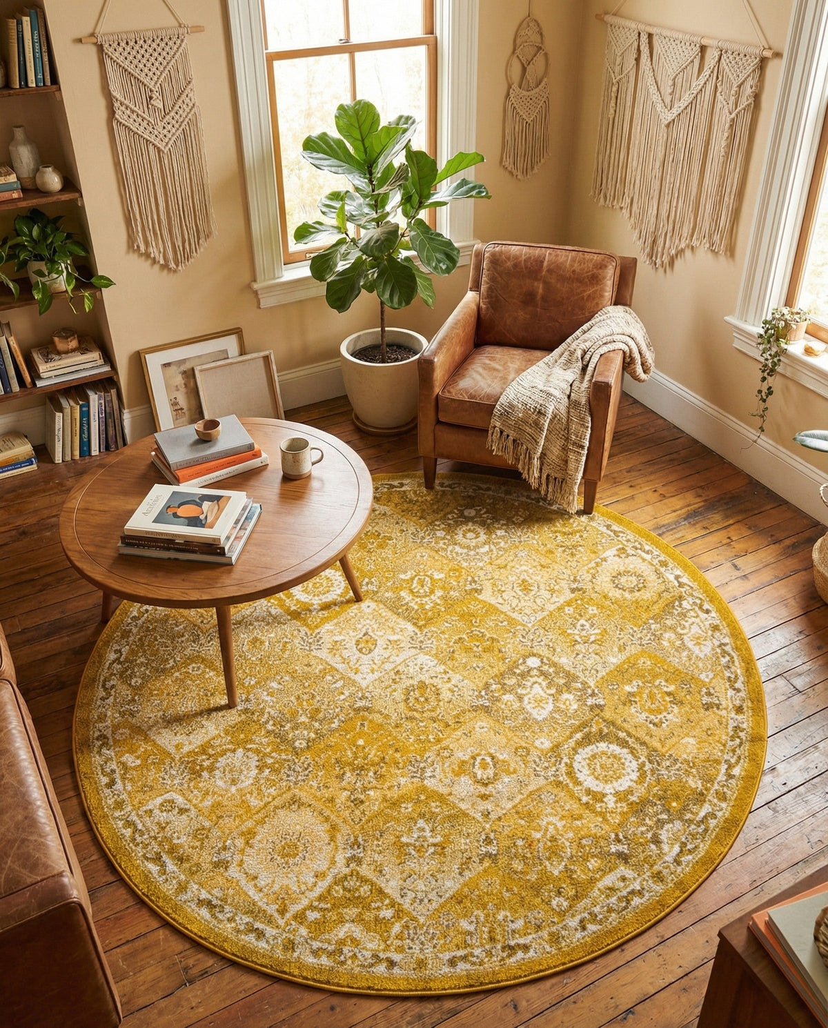 Brighton Terrace Collection Area Rug -  Rottingdean (Yellow) Round Yellow  lifestyle 35