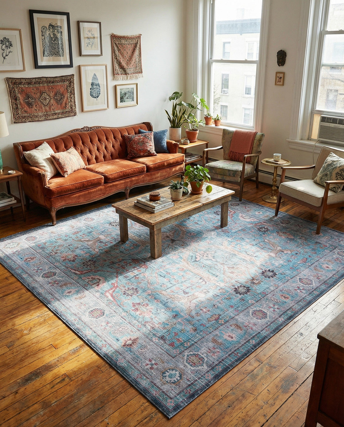 Zahara Oasis Collection Area Rug -  Marrakech Square Blue  lifestyle 85