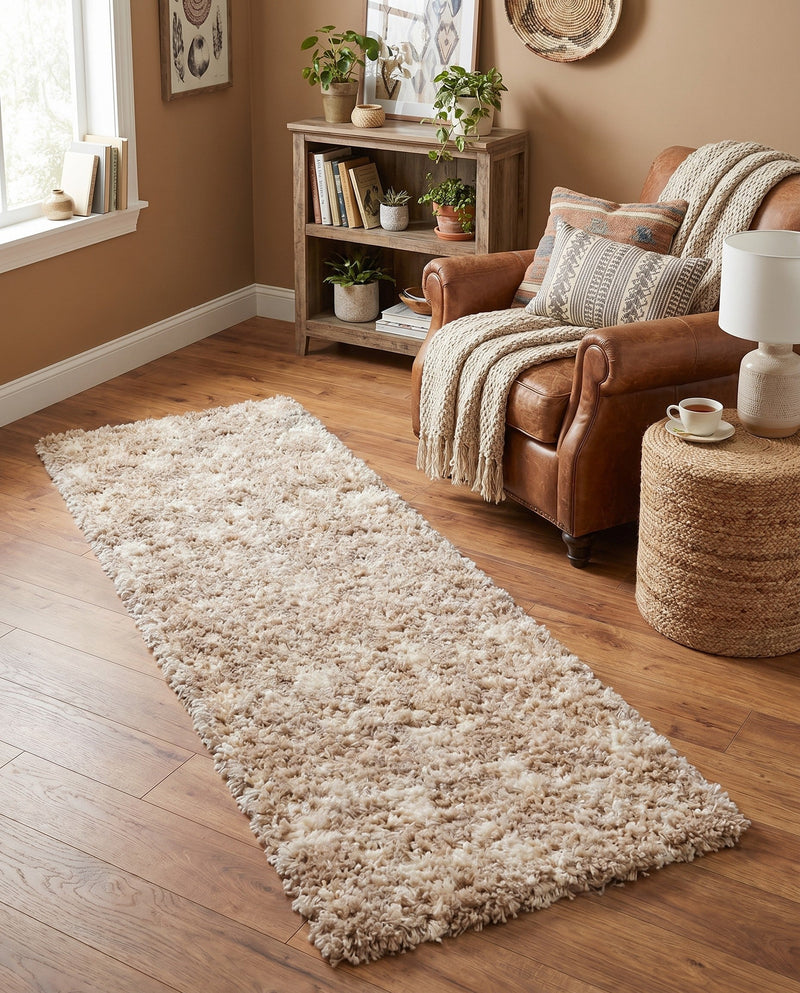 Berber Lattice Shag Collection Area Rug - Atlas (Light Brown) Runner Light Brown  lifestyle 60