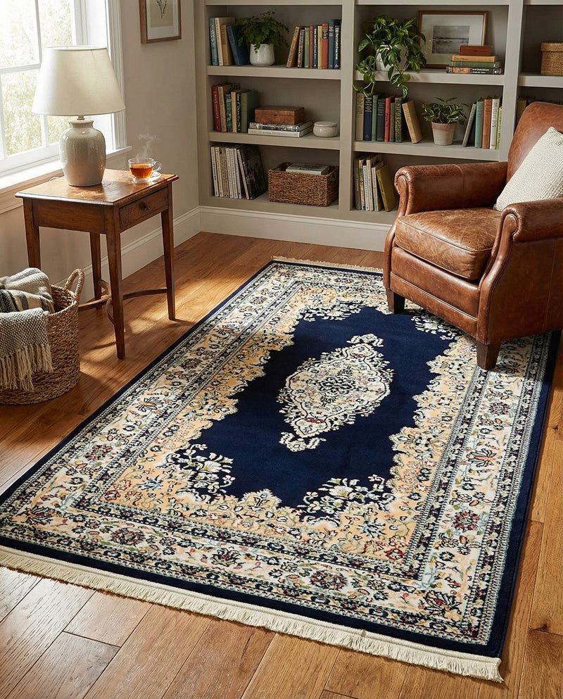 Persian Elegance Collection Area Rug - Isfahan Rectangle Navy Blue  lifestyle 44