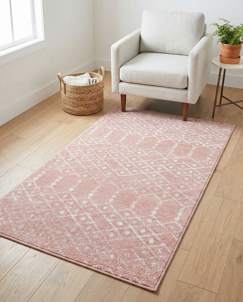 Marrakesh Lattice Collection Area Rug - Casablanca (Rose Pink) Rectangle Rose Pink  lifestyle 14