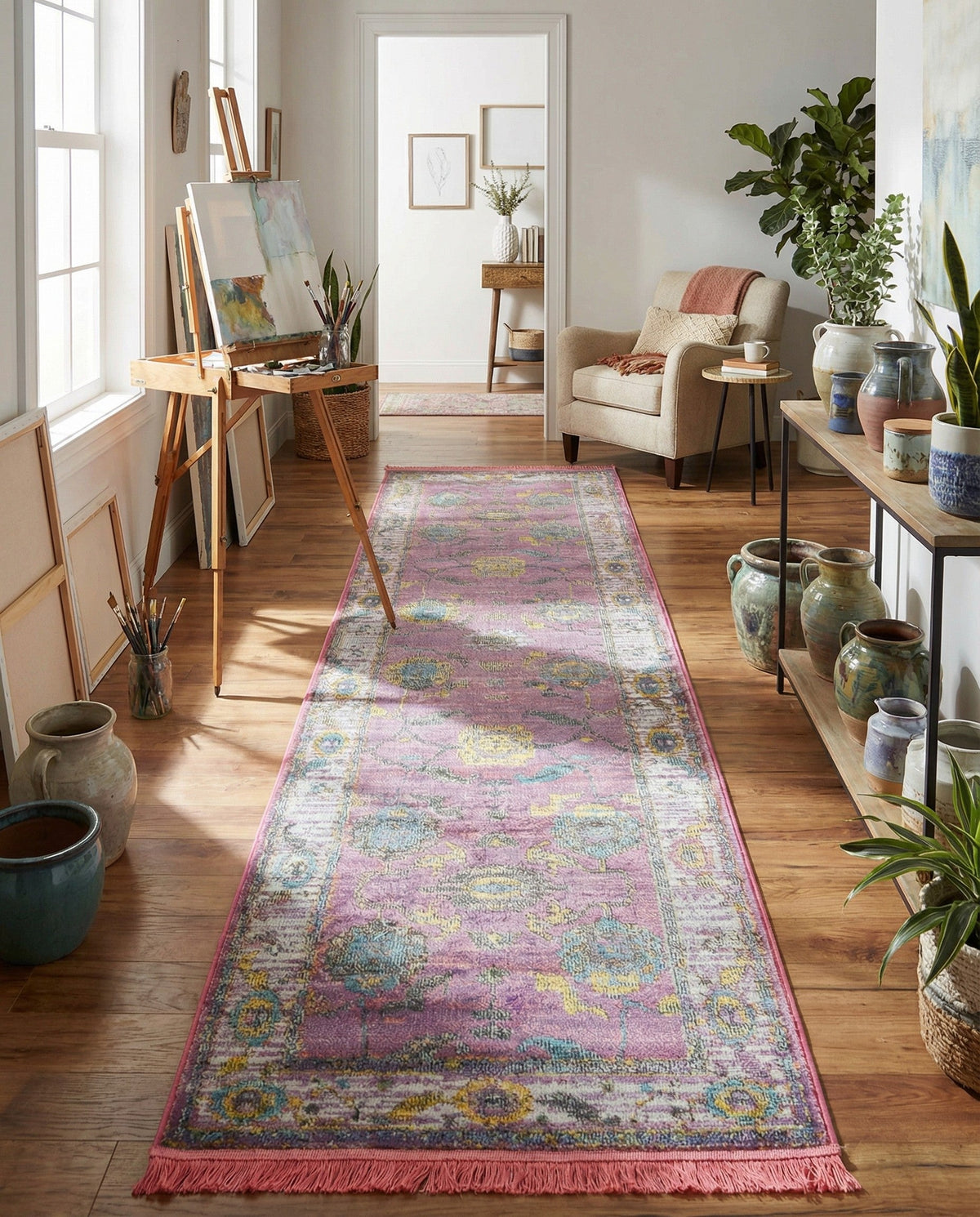 Arcadia Rugs Collection Area Rug - Eden (Pink) Runner Pink  lifestyle 72