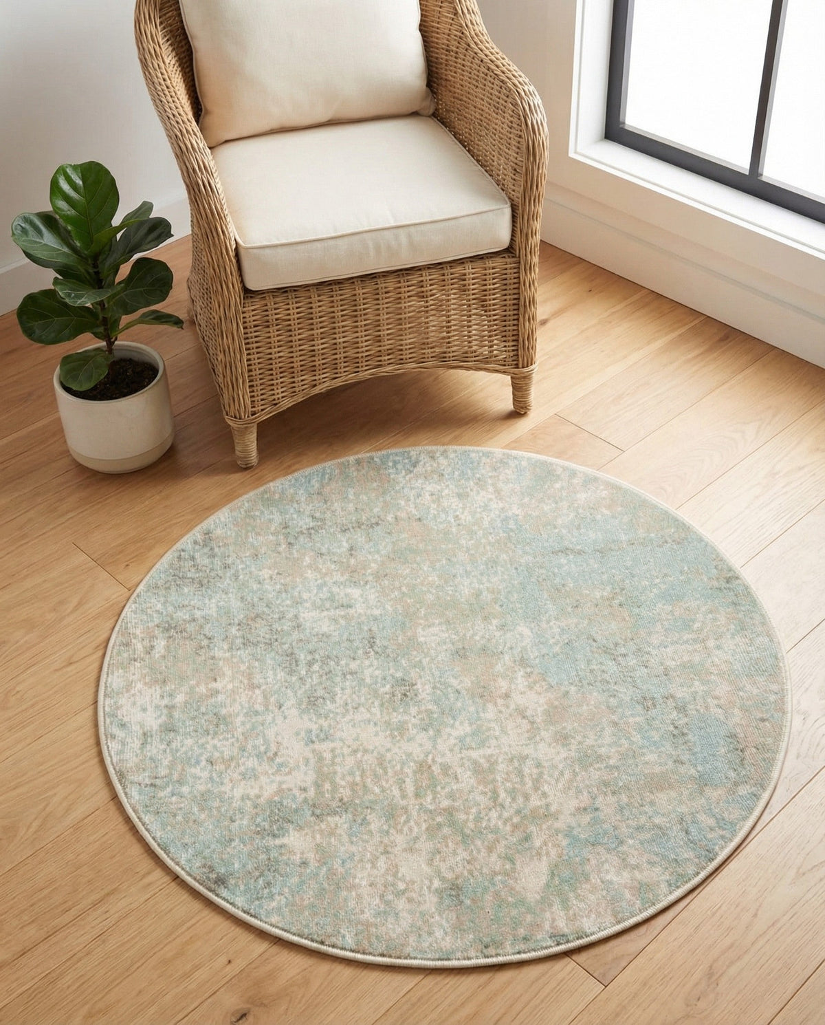 Lagoon Oasis Collection Area Rug -  Seagrass Round Teal  lifestyle 127