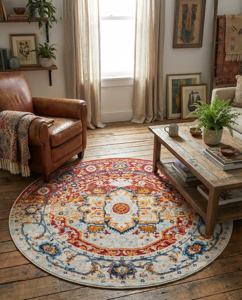 Parisian Elegance Collection Area Rug - Versailles (Rust Red) Round Rust Red  lifestyle 77