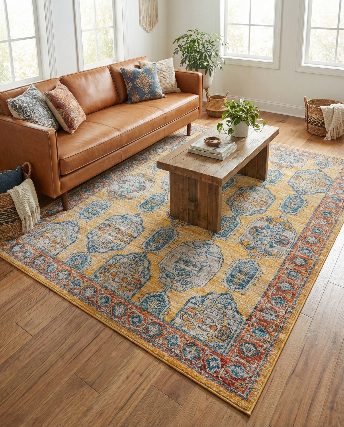 Seville Stripes Collection Area Rug -  Granada (Yellow) Rectangle Yellow  lifestyle 11