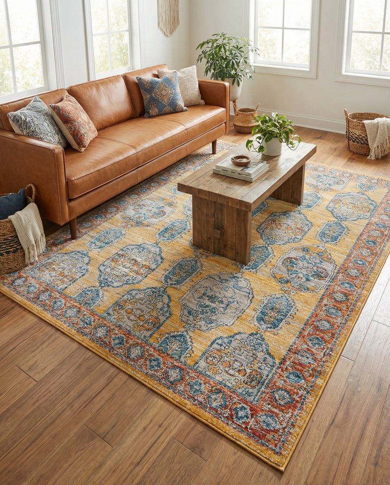 Seville Stripes Collection Area Rug -  Granada (Yellow) Rectangle Yellow  lifestyle 11