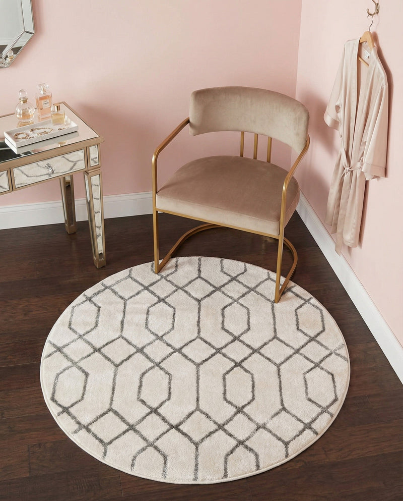 Hollywood Luxe Collection Area Rug - Sunset (White Silver) Round White Silver  lifestyle 64
