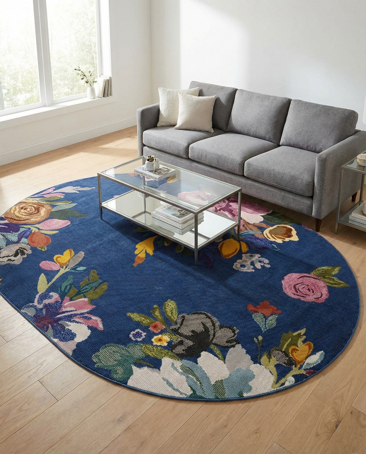 Meadow Breeze Collection Area Rug - Wildflower Oval Blue  lifestyle 123