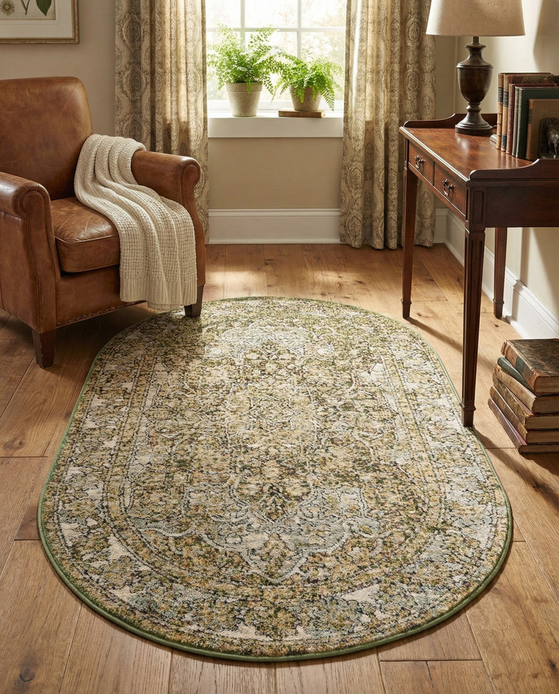 Savannah Soiree Collection Area Rug -  Everglade (Green) Oval Green  lifestyle 62
