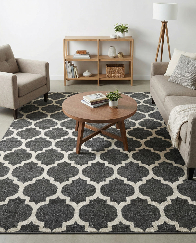 Lattice Gardens Collection Area Rug -  Bloomfield (Black) Square Black  lifestyle 72