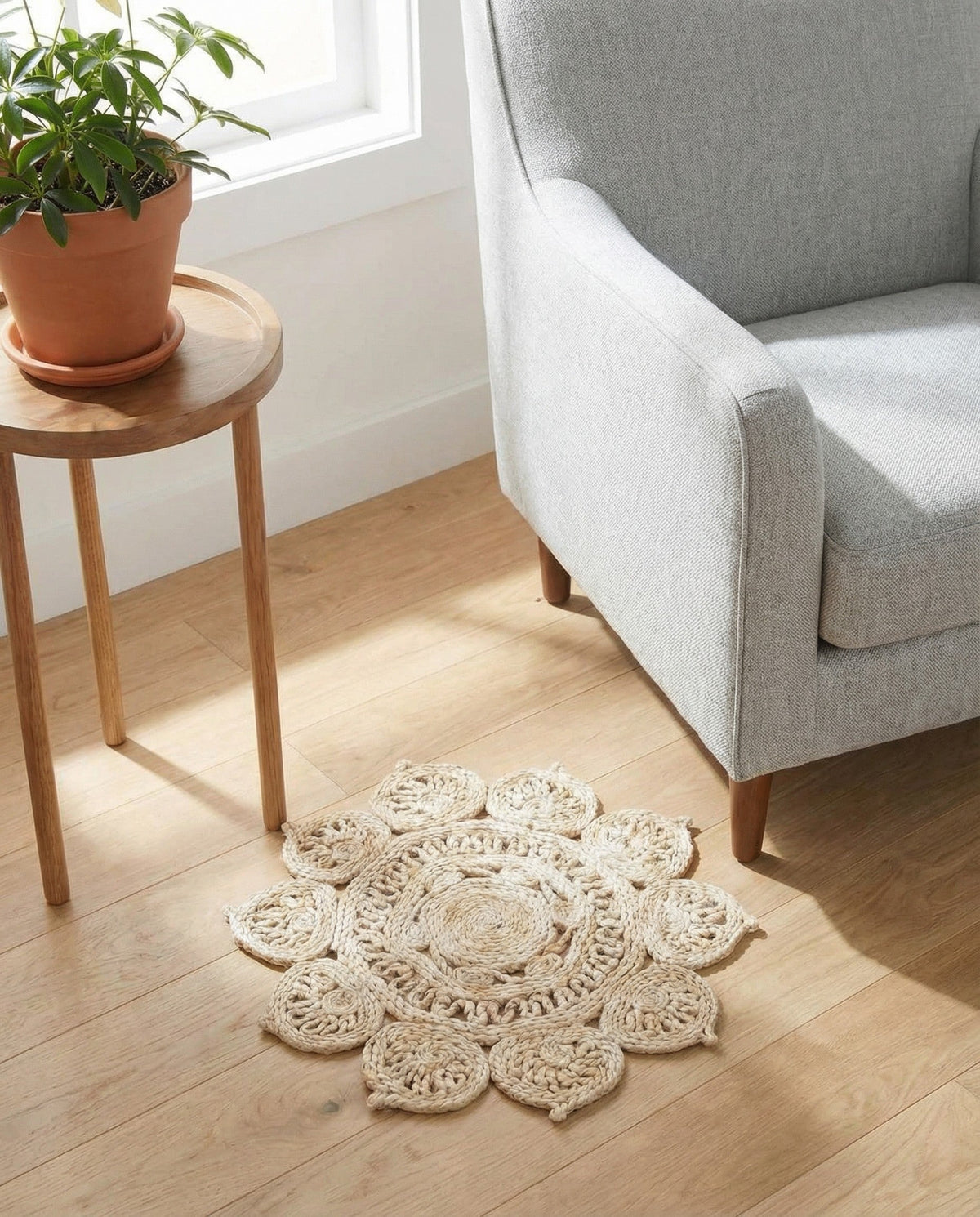 Woven Seaside Jute Collection Area Rug - Coastalhaven (Ivory) Round Ivory  lifestyle 20