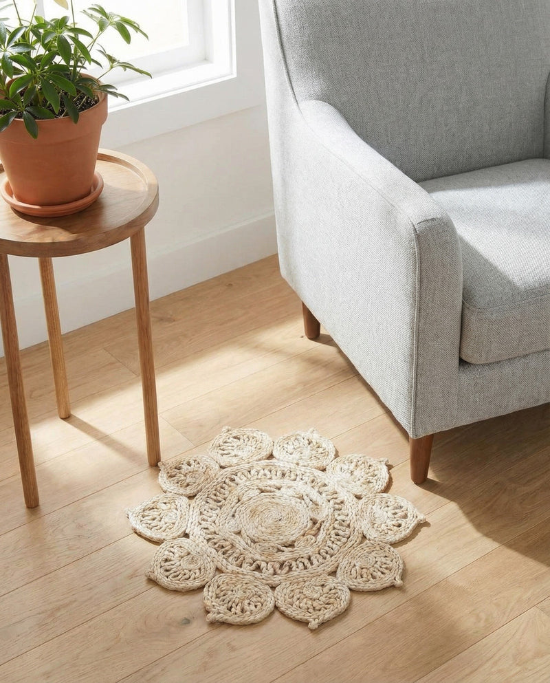 Woven Seaside Jute Collection Area Rug - Coastalhaven (Ivory) Round Ivory  lifestyle 20