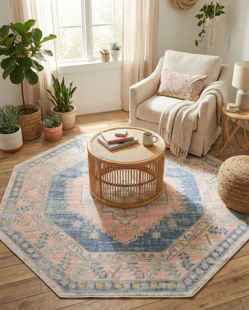 Savannah Series Collection Area Rug -  Augusta (French Blue) Octagon French Blue  lifestyle 38