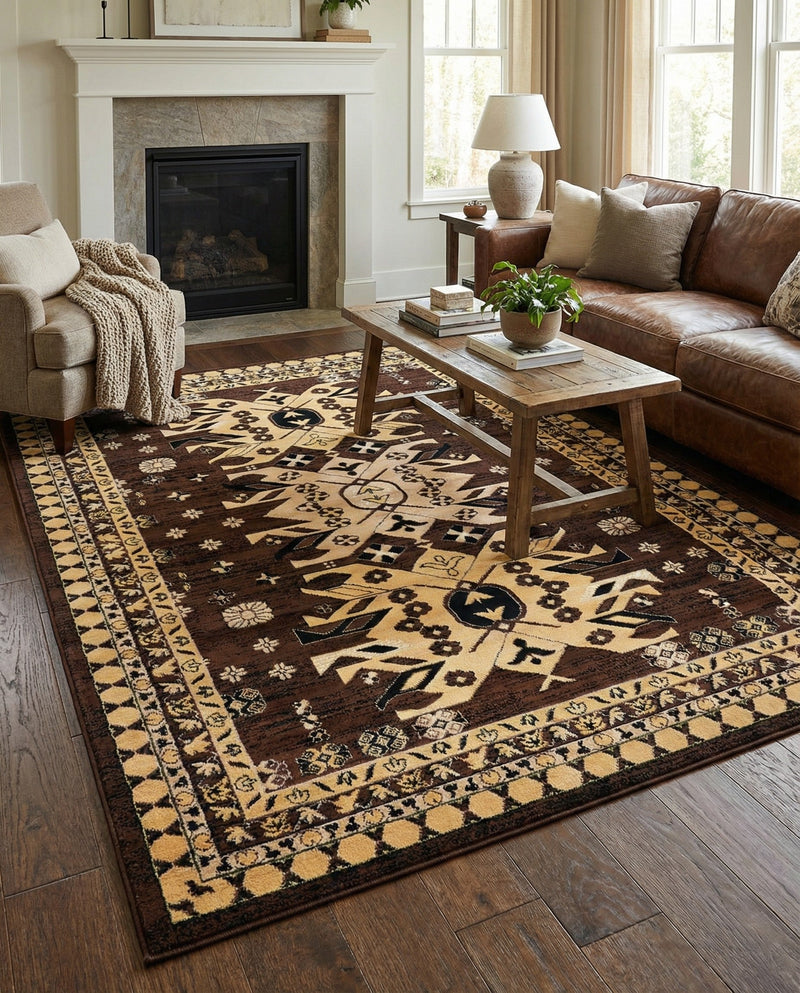Tabriz Tapestries Collection Area Rug - Azerbaijan (Brown) Rectangle Brown  lifestyle 18