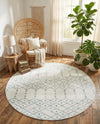 Marrakesh Lattice Collection Area Rug - Casablanca (Ivory Aqua) Round Ivory Aqua  lifestyle 67