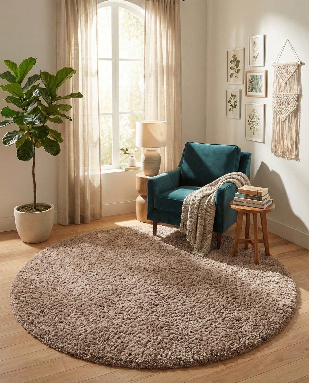 Eternal Plush Oasis Collection Area Rug -  Tranquility (Khaki) Round Khaki  lifestyle 73