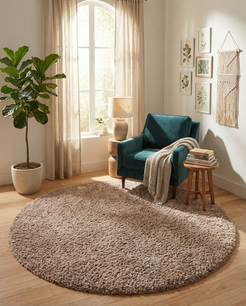 Eternal Plush Oasis Collection Area Rug -  Tranquility (Khaki) Round Khaki  lifestyle 73