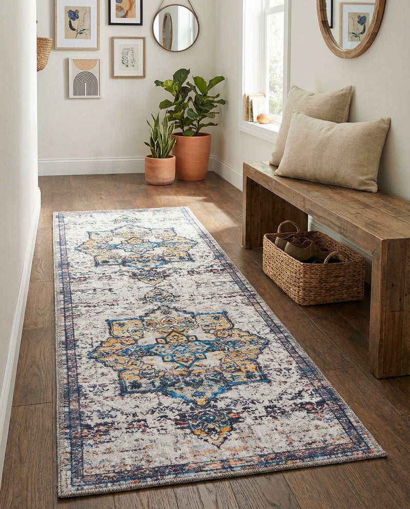 Baroque Era Collection Area Rug - Versailles (Sea Salt White) Runner Sea Salt White  lifestyle 20