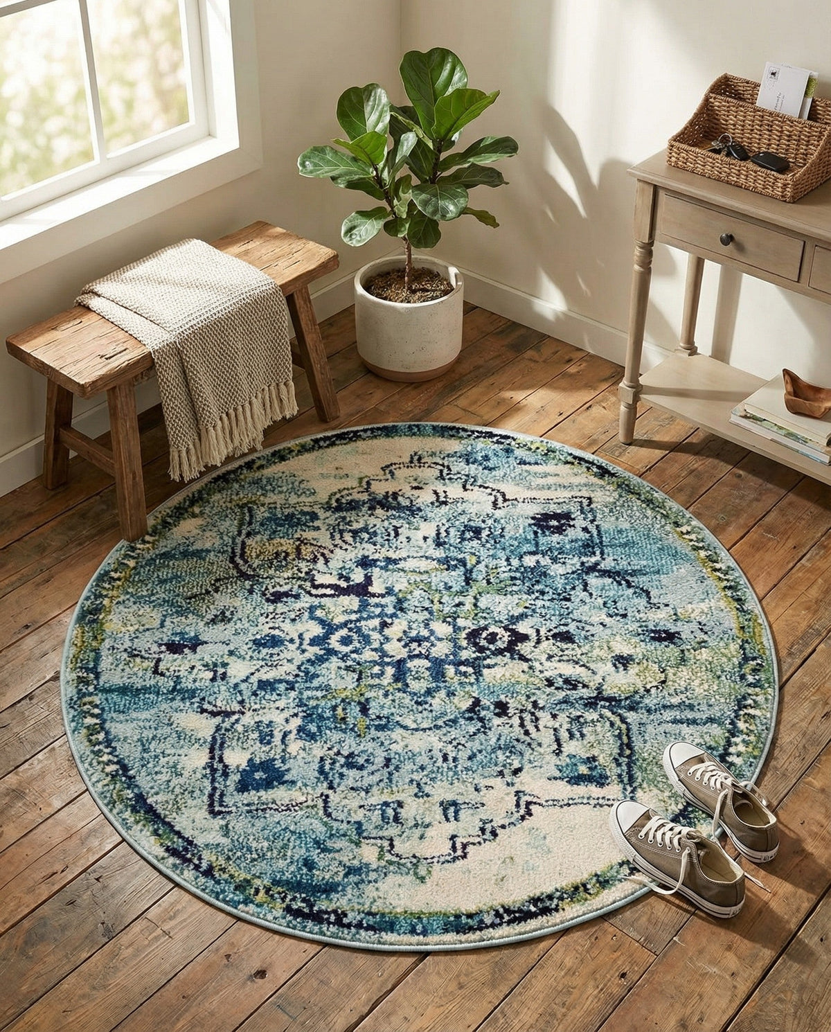 Chateau Elegance Collection Area Rug -  Riviera Round Blue  lifestyle 123