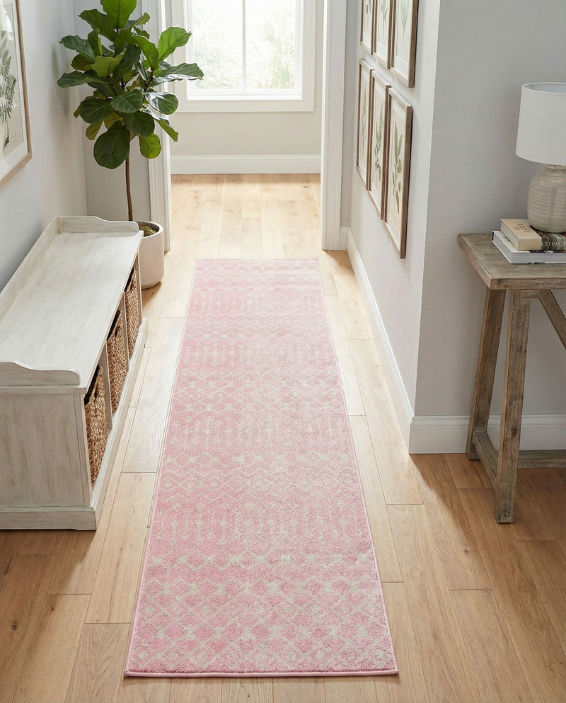 Mediterranean Lattice Collection Area Rug - Santorini (Pink) Runner Pink  lifestyle 58