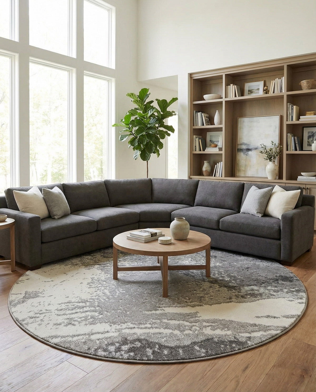 Copenhagen Edge Collection Area Rug - Nyhavn Round Black  lifestyle 130