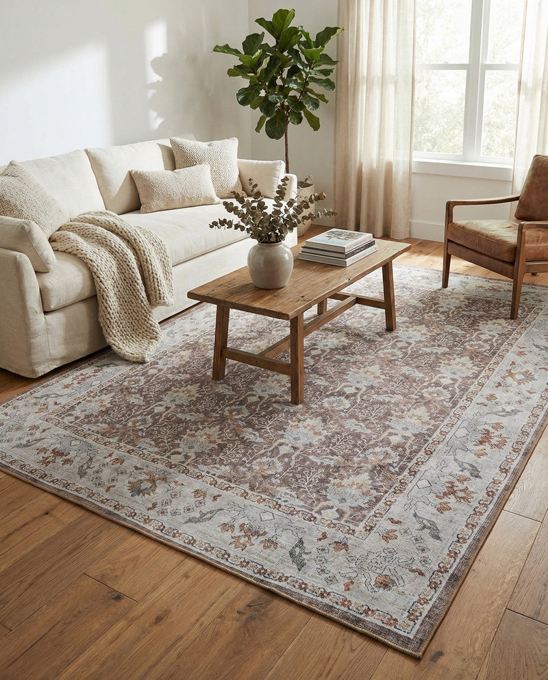 Heritage Elegance Collection Area Rug -  Forbidden Rectangle Almond Brown  lifestyle 12