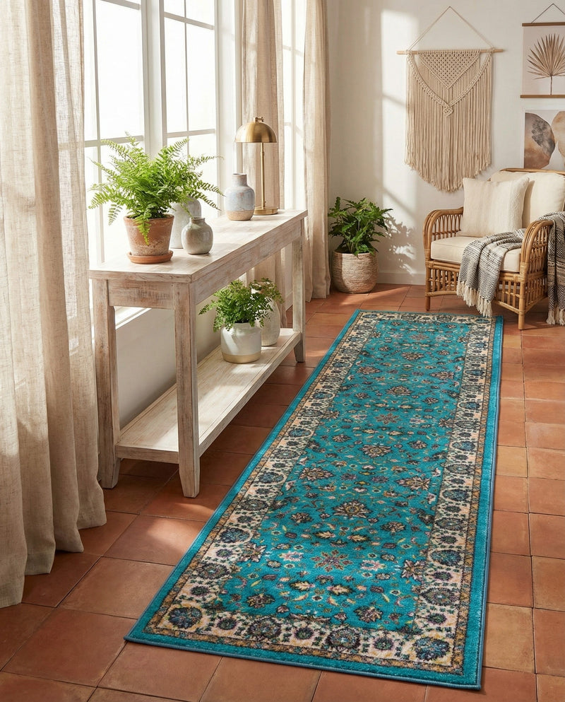 Casablanca Tapestry Collection Area Rug -  Marrakech (Arctic Aqua Blue) Runner Arctic Aqua Blue  lifestyle 53