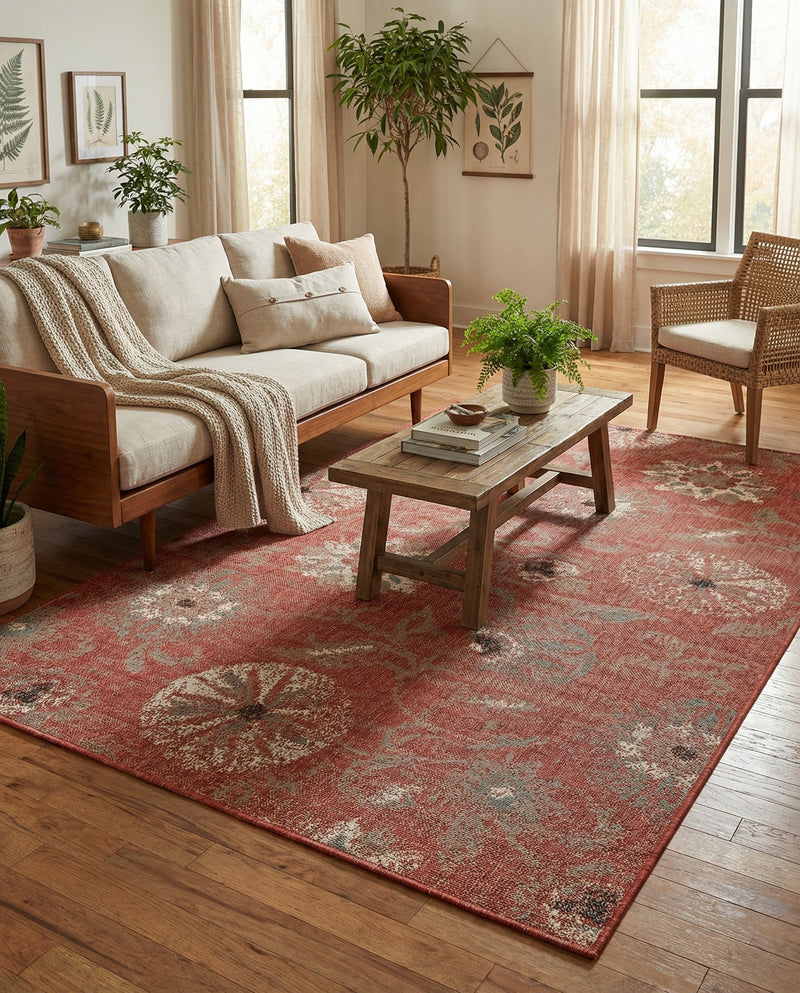Seaside Blooms Collection Area Rug - Seychelles Rectangle Terracotta  lifestyle 37