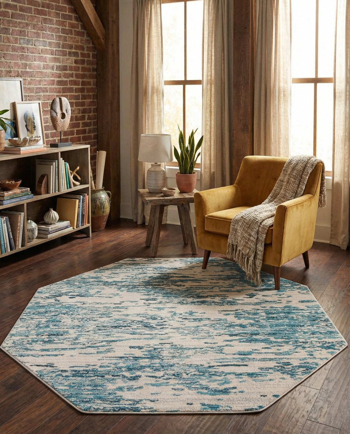 Serenity Sands Collection Area Rug - Dunescape Octagon Blue  lifestyle 79
