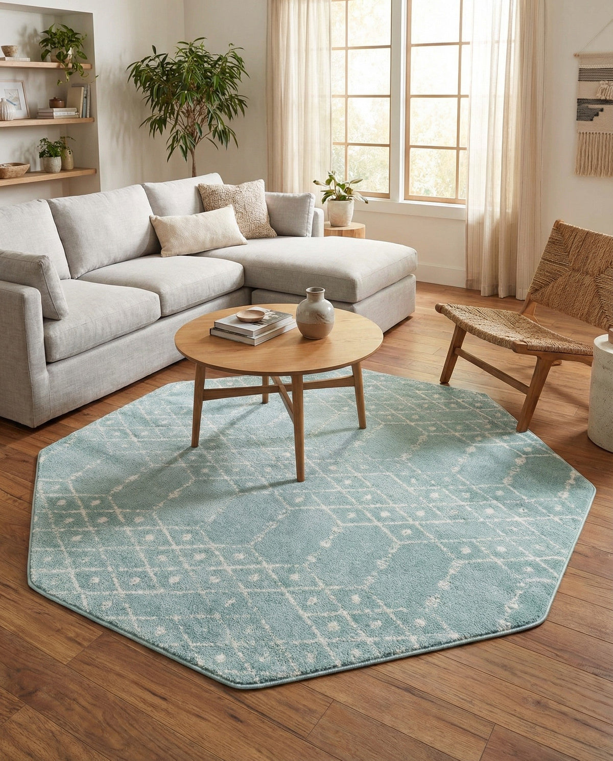 Marrakesh Lattice Collection Area Rug - Casablanca (Aqua) Octagon Aqua  lifestyle 94