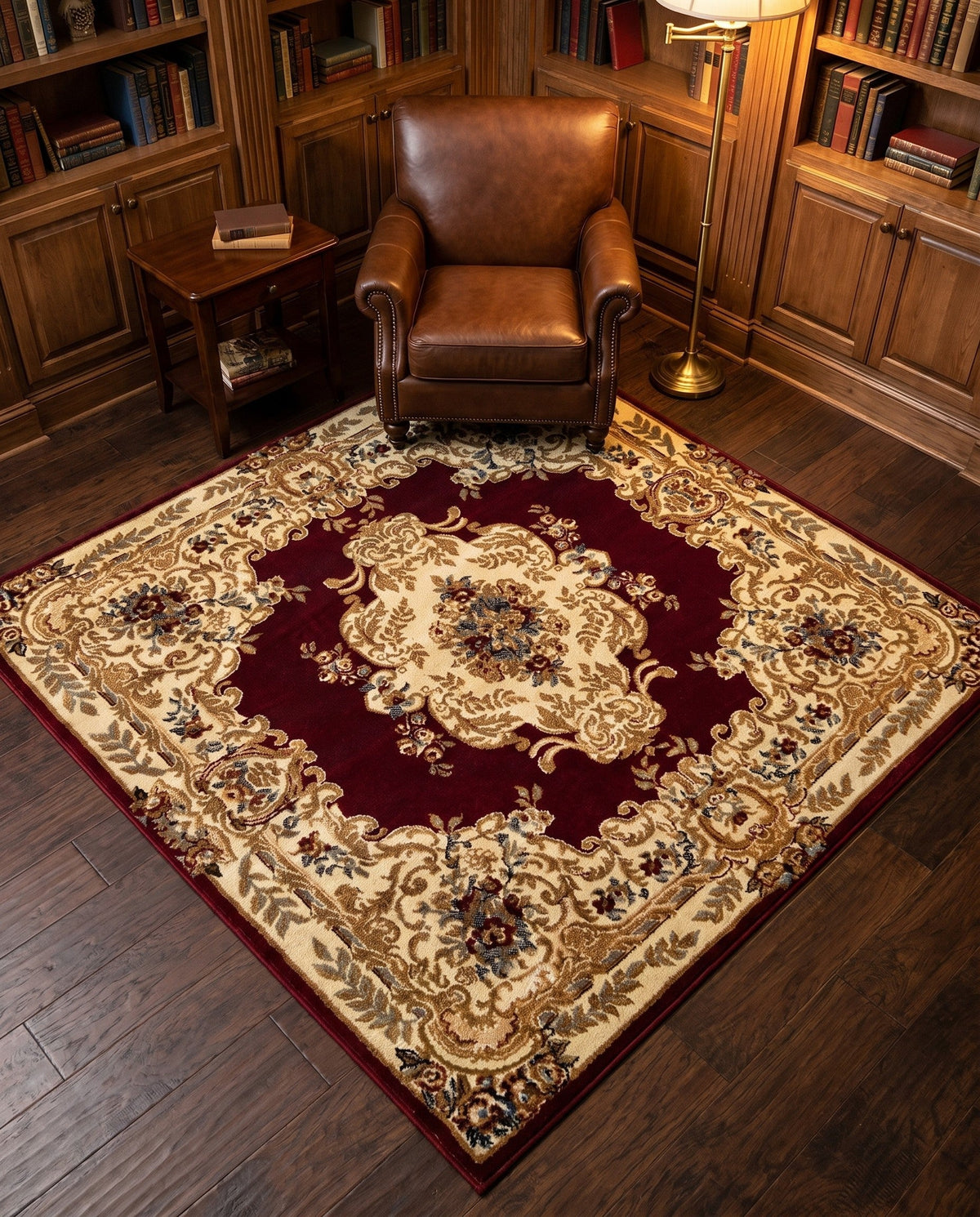 Versailles Elegance Collection Area Rug -  Vincennes Square Red  lifestyle 120