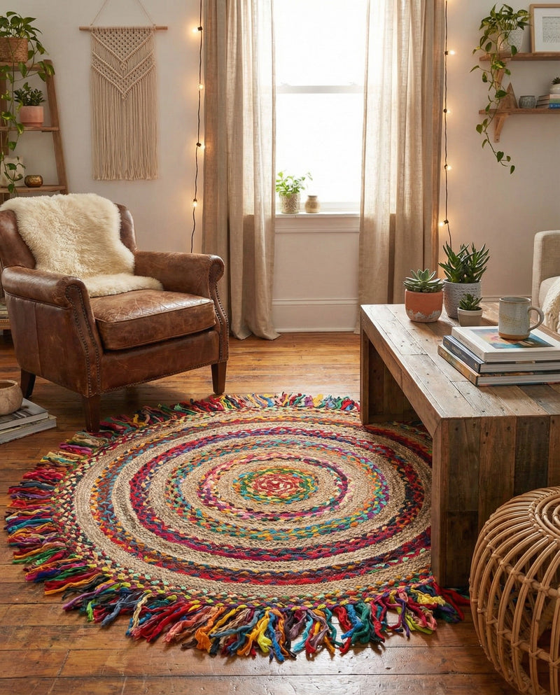 Osian Looms Collection Area Rug - Kathmandu Round Multi  lifestyle 27