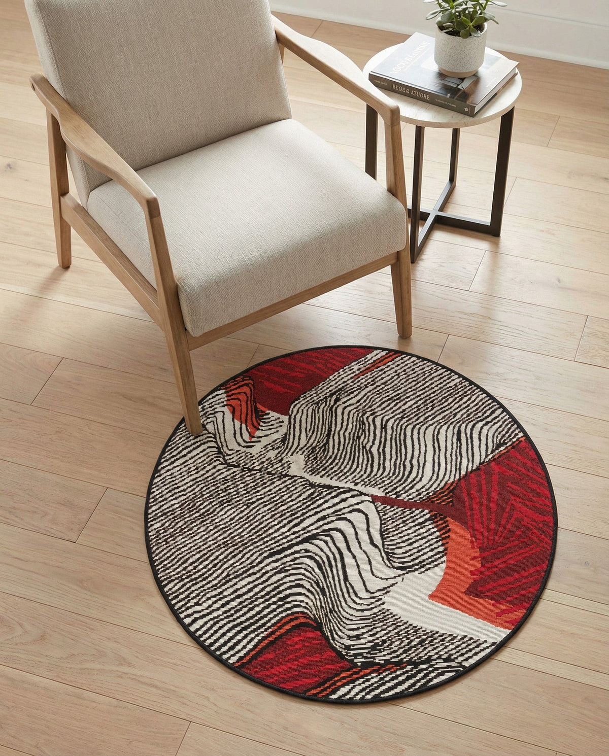 Urban Terrace Collection Area Rug -  Porch Round Red and Black  lifestyle 21