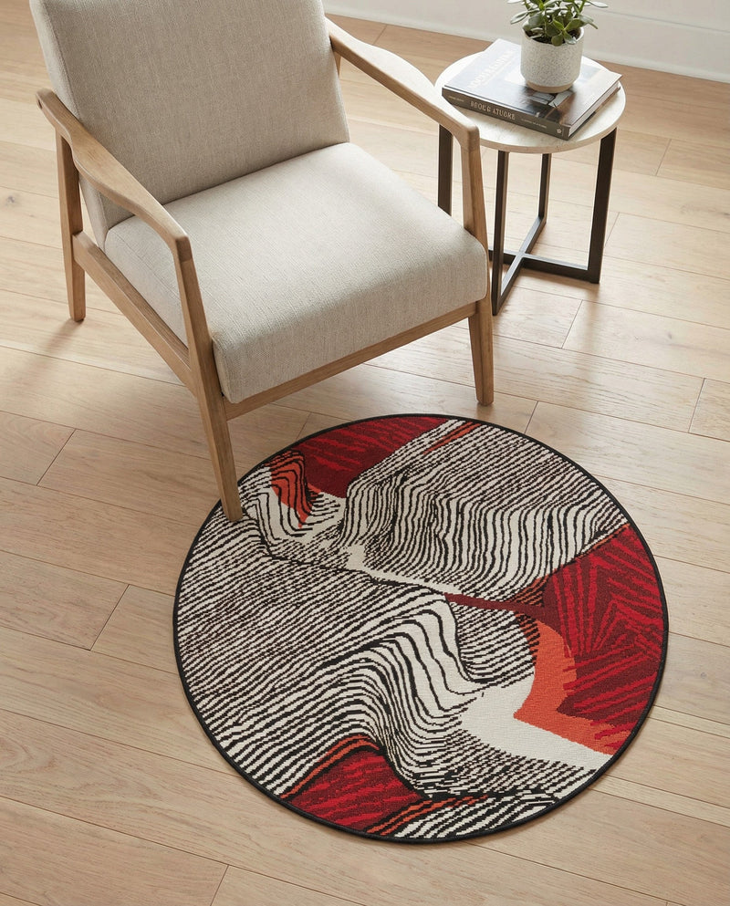 Urban Terrace Collection Area Rug -  Porch Round Red and Black  lifestyle 21