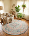 Savannah Series Collection Area Rug -  Augusta (Pink) Round Pink  lifestyle 67
