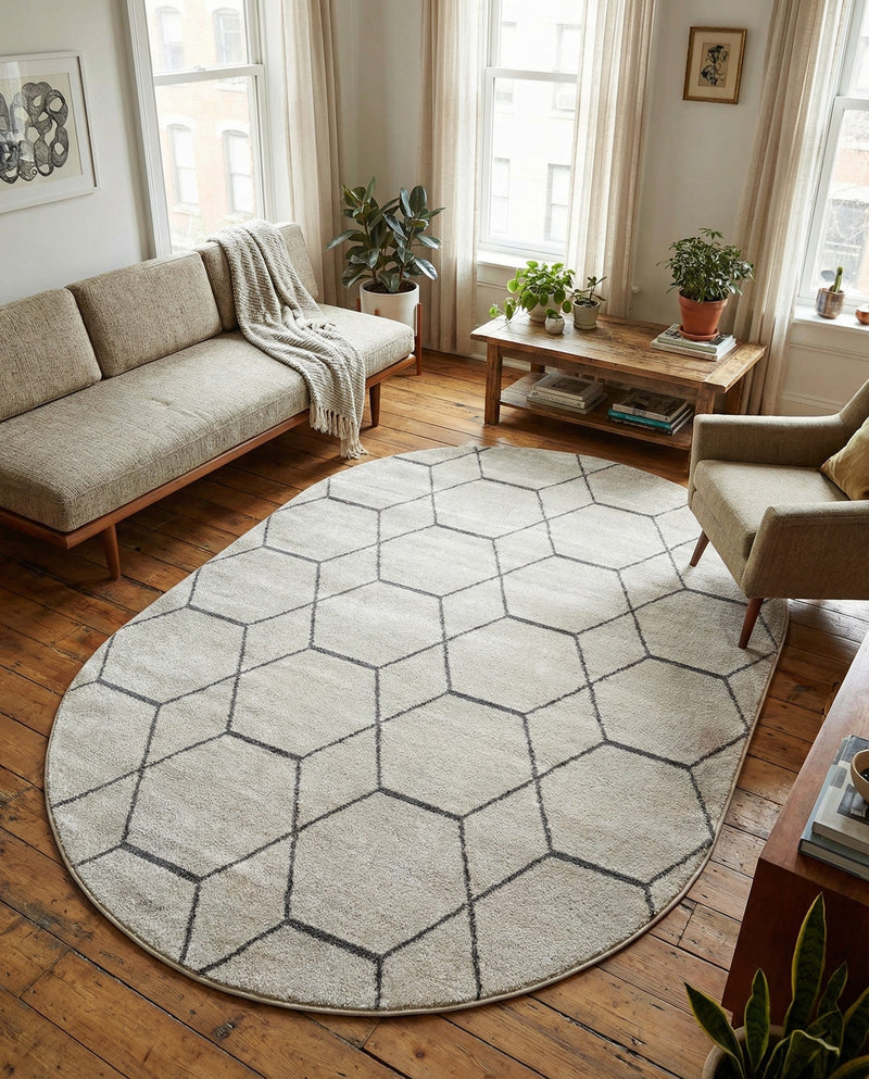 Trellis Mosaic Collection Area Rug - Arborville (Ivory) Oval Ivory  lifestyle 86