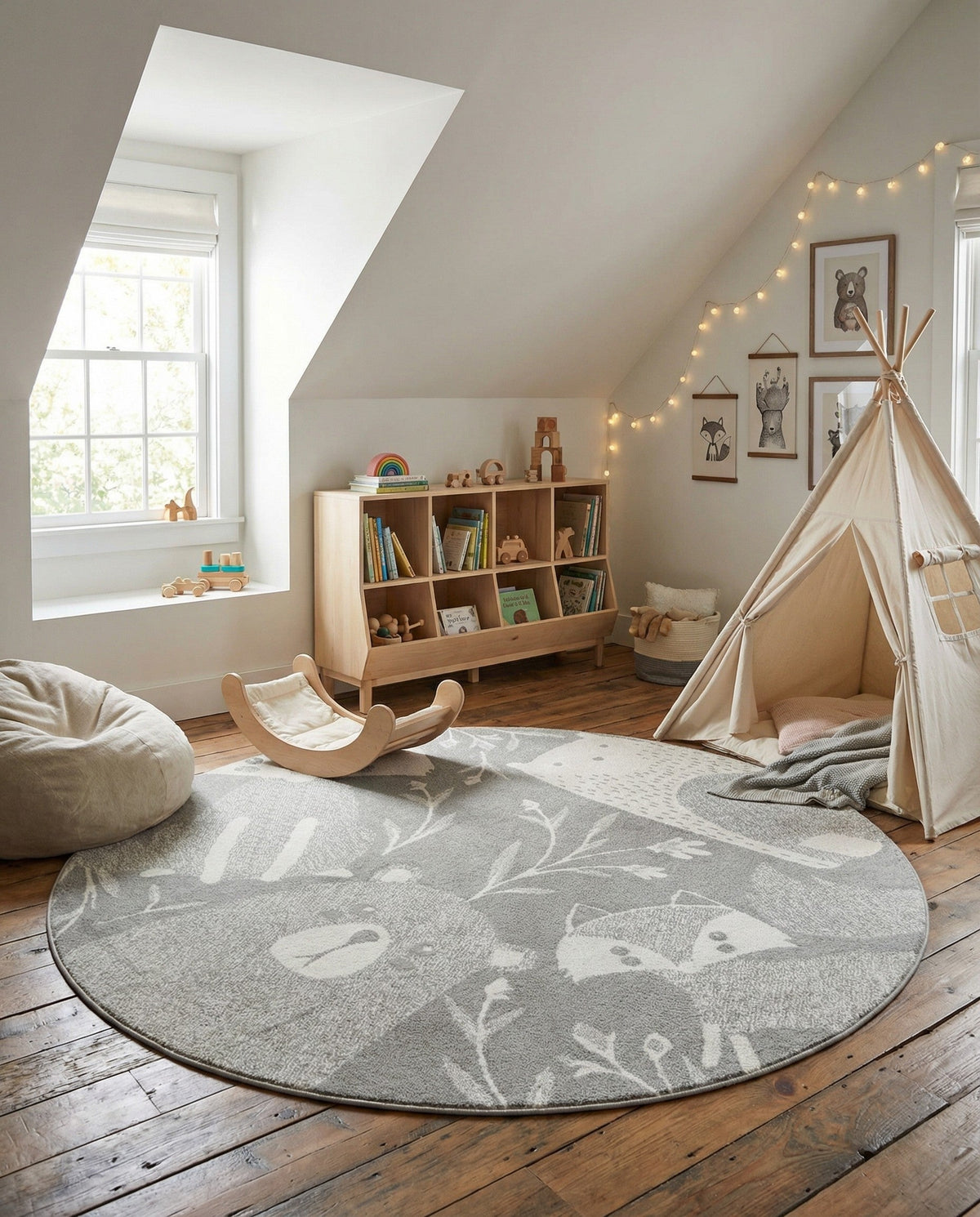 Wonder Tykes Collection Area Rug -  Quirky Round Gray  lifestyle 105