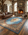 Tabriz Tapestry Collection Area Rug - Azerbaijan (Light Blue) Rectangle Light Blue  lifestyle 18