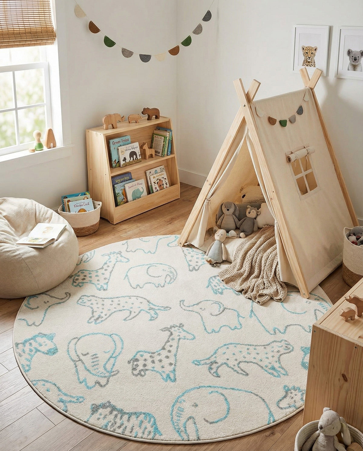 Wonder Tykes Collection Area Rug -  Spectrum Round Ivory  lifestyle 172