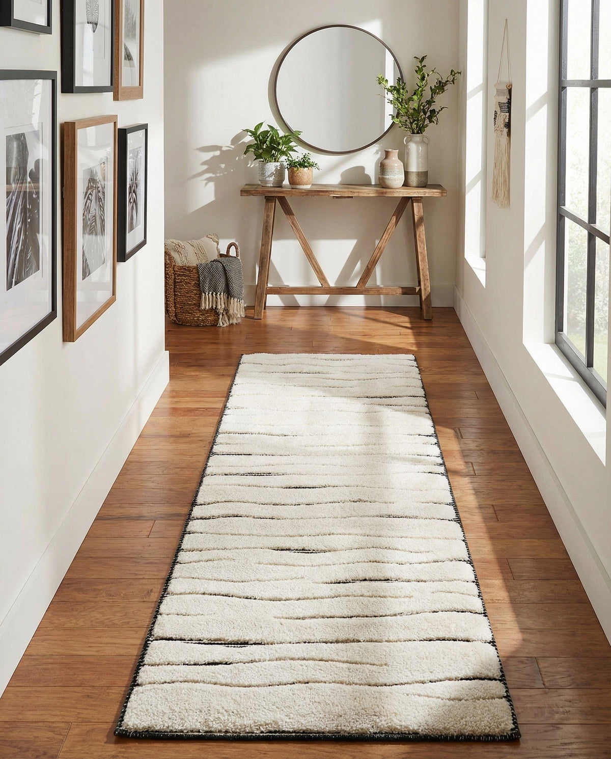 Monochrome Collection Area Rug - Slate Runner Ivory White  lifestyle 108