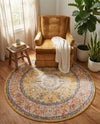 Seville Stripes Collection Area Rug - Cadiz (Yellow) Round Yellow  lifestyle 72