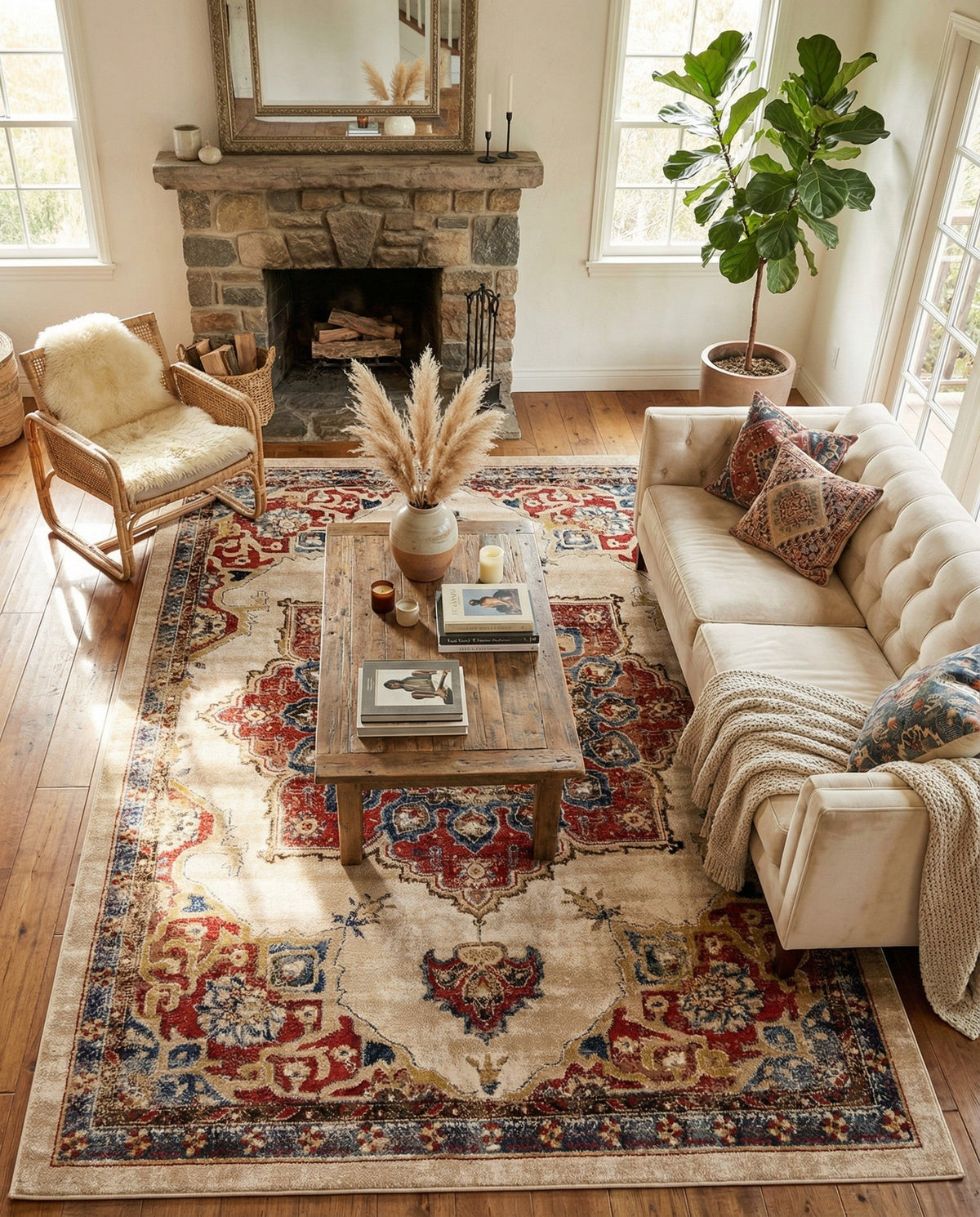 Eden Oasis Collection Area Rug -  Tranquility (Cream) Rectangle Cream  lifestyle 12