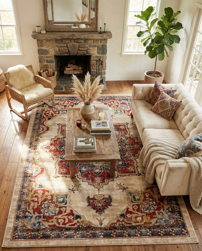 Eden Oasis Collection Area Rug -  Tranquility (Cream) Rectangle Cream  lifestyle 12