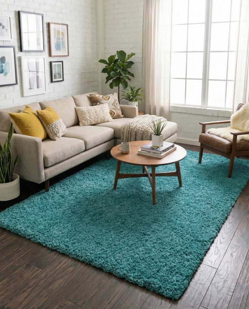 Plush Oasis Collection Area Rug - Serenity (Deep Aqua Blue) Rectangle Deep Aqua Blue  lifestyle 19