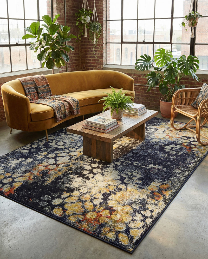 Venetian Tapestry Collection Area Rug - Murano Rectangle Navy Blue  lifestyle 17