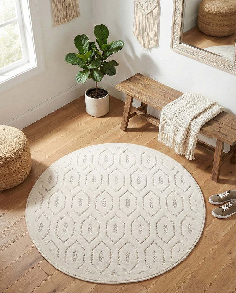 Garden Lattice Charm Collection Area Rug - Arbor (Ivory) Round Ivory  lifestyle 54