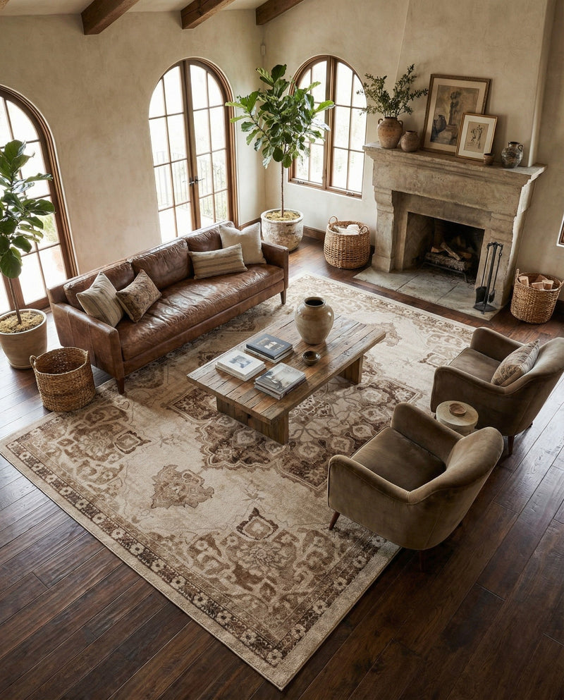 Eden Oasis Collection Area Rug -  Tranquility (Beige) Rectangle Beige  lifestyle 4