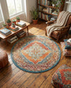 Savannah Soiree Collection Area Rug - Serengeti (Rust Red) Round Rust Red  lifestyle 73